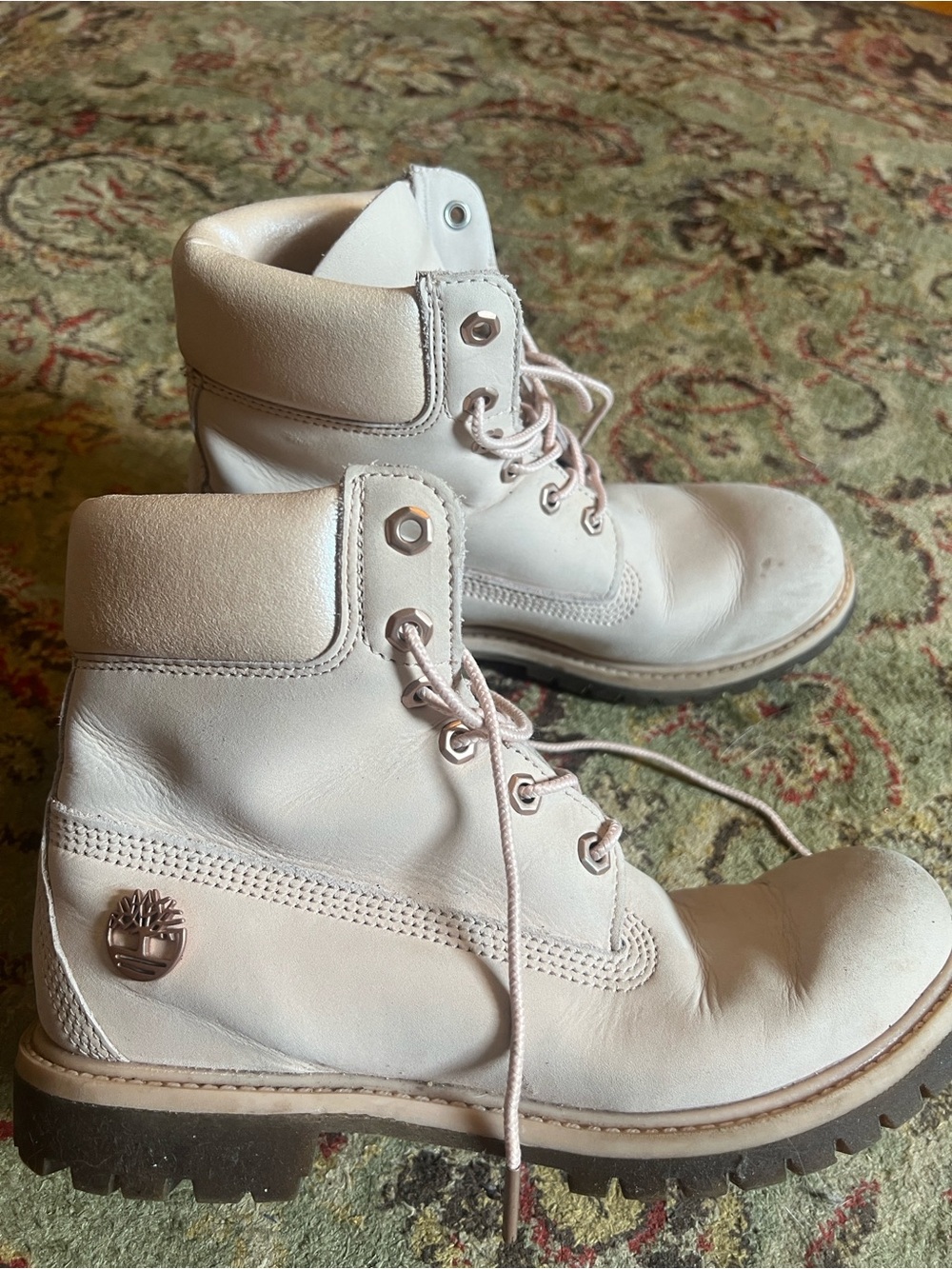Timberland Light Pink Leather Lace-Up Work Boots
